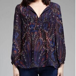 JOIE NWOT Vandrea Deep Sapphire Paisley Print Silk Sheet Crepe Georgette Blouse